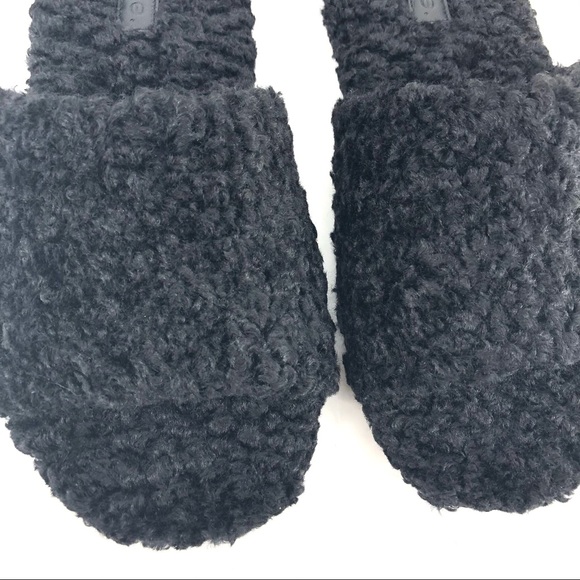 Vince Black Kit Faux Fur Slip On Slides Slippers - Picture 3 of 8